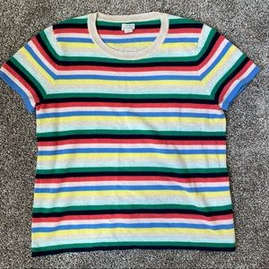 L striped J Crew 100% cashmere short sleeve sweater